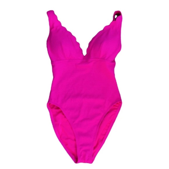 NWT Kate Spade YELLOW Scalloped Plunge One Piece Swimsuit, Size Small - Picture 2 of 12